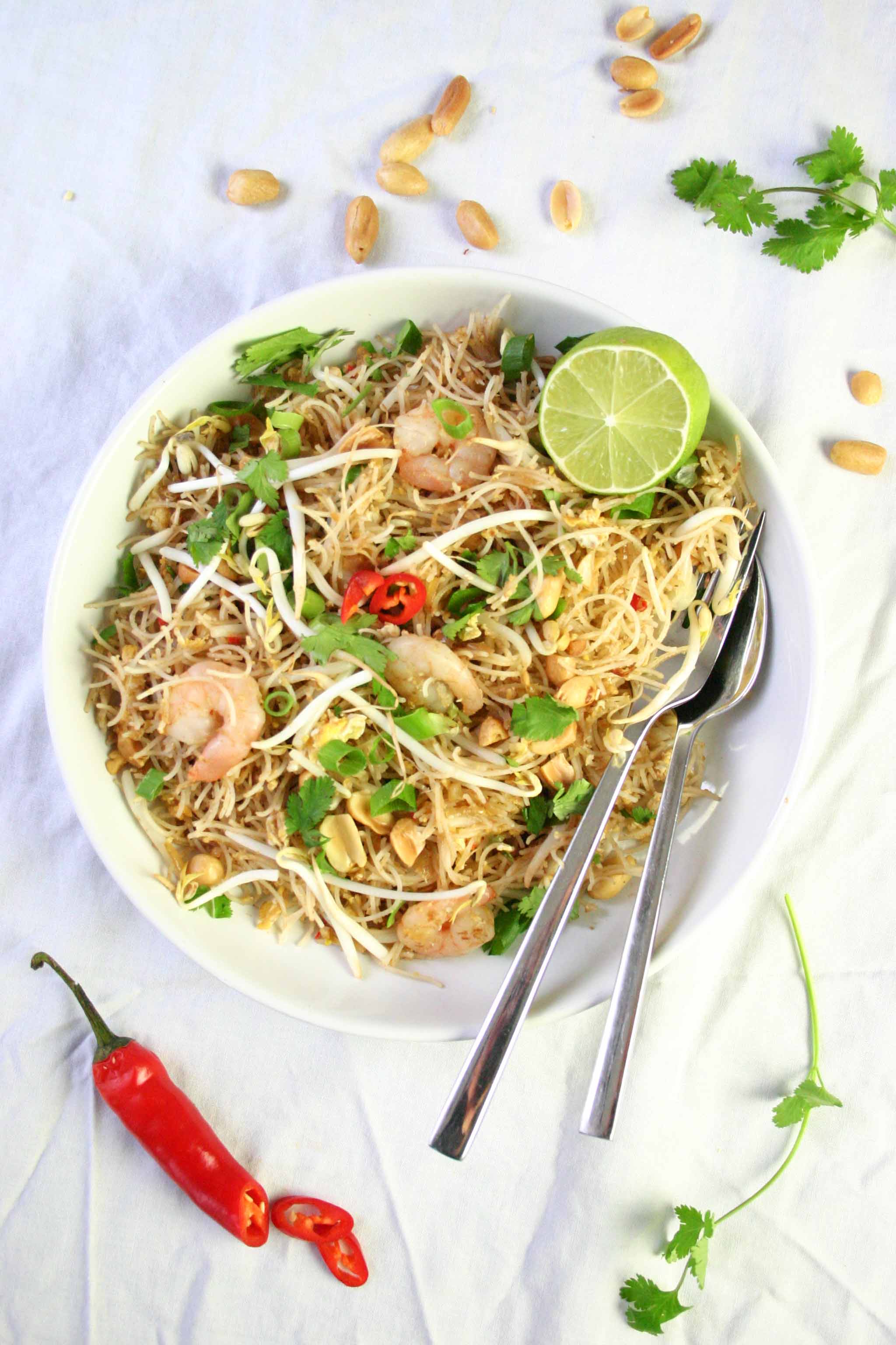 Pad Thai met garnalen (gebakken noedels)